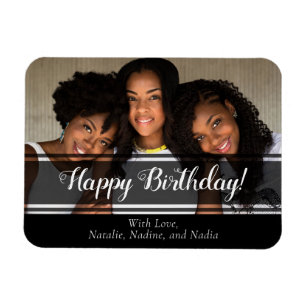 Flexible Black moderne Joyeux Anniversaire Photo Magnet per