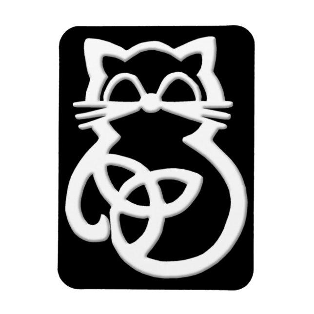 Flexible Blanc Trinity Knot Celtic Cat Magnet (Vertical)