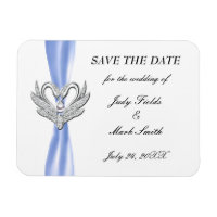 Bleu Ruban Cygnes En Argent Sauvez La Date Magnet