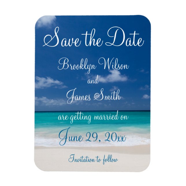 Flexible Blue Beach Wedding Enregistrer La Date Magnet (Vertical)