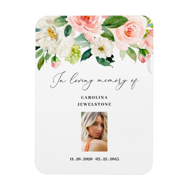 Flexible Blush Floral Celebration Of Life Keepsaké Magnet (Vertical)