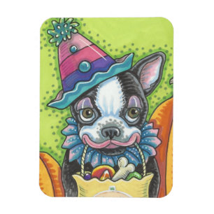 FLEXIBLE BOSTON TERRIER HALLOWEWEEN CLOWN, MAGNET DE CHIEN