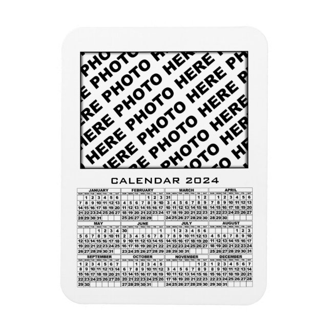 Flexible Calendrier 2024 Ajouter 1 Photos Magnet Blanc (Vertical)