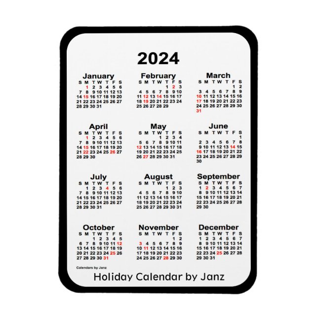 Flexible Calendrier des fêtes noires 2024 par Janz Magnet (Vertical)