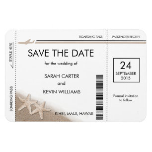 Flexible Carte d'embarquement de mariage de plage Magnet Ré