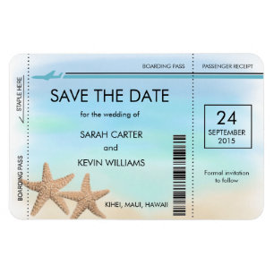 Flexible Carte d'embarquement de mariage de plage Magnet Ré