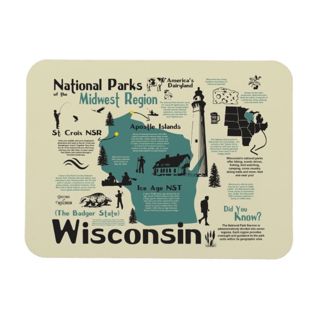 Flexible Carte des parcs nationaux du Wisconsin Magnet (Horizontal)