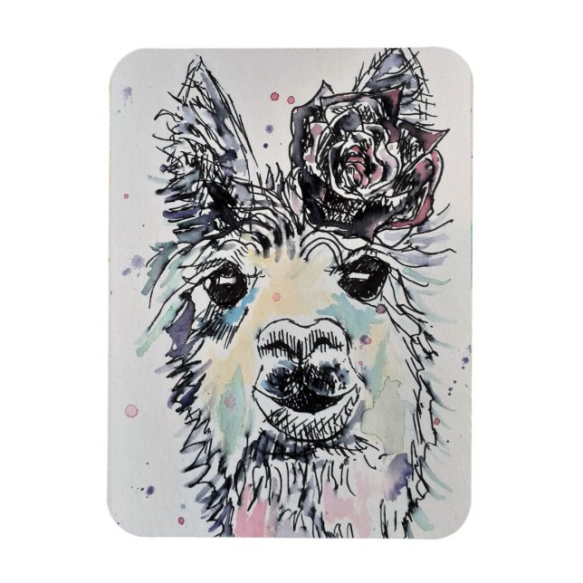 Flexible Cute Alpacca llama Animal Aquarelle Art Magnet (Vertical)