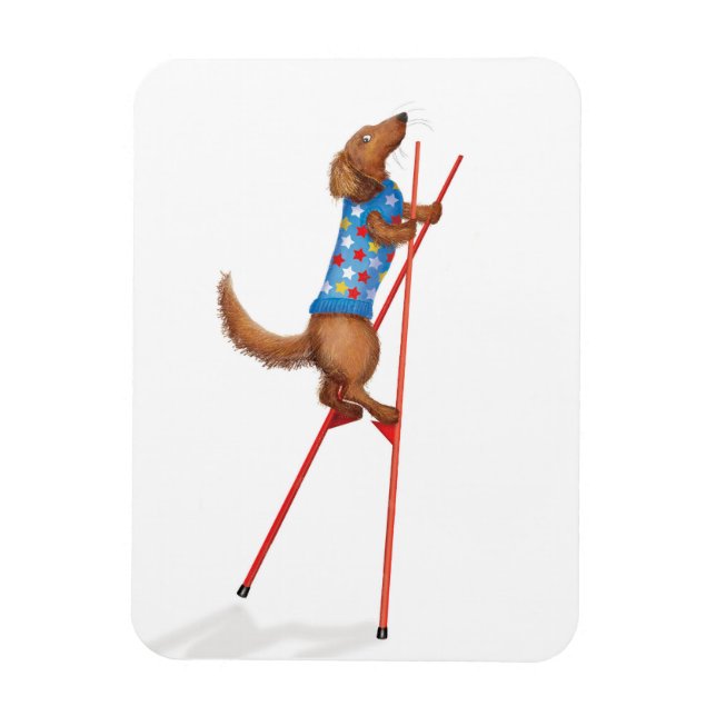 Flexible Cute dachshund walking on stilts magnet (Vertical)