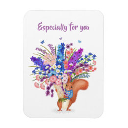 Flexible Cute red squirrel with flowers magnet