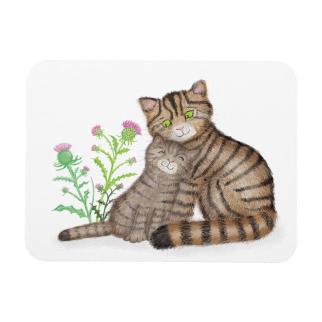 Flexible Cute Scottish Wildcat and kitten magnet (Horizontal)