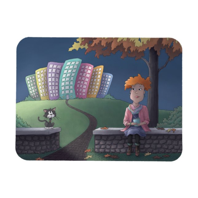 Flexible Dame au chat dans le parc Magnet (Horizontal)