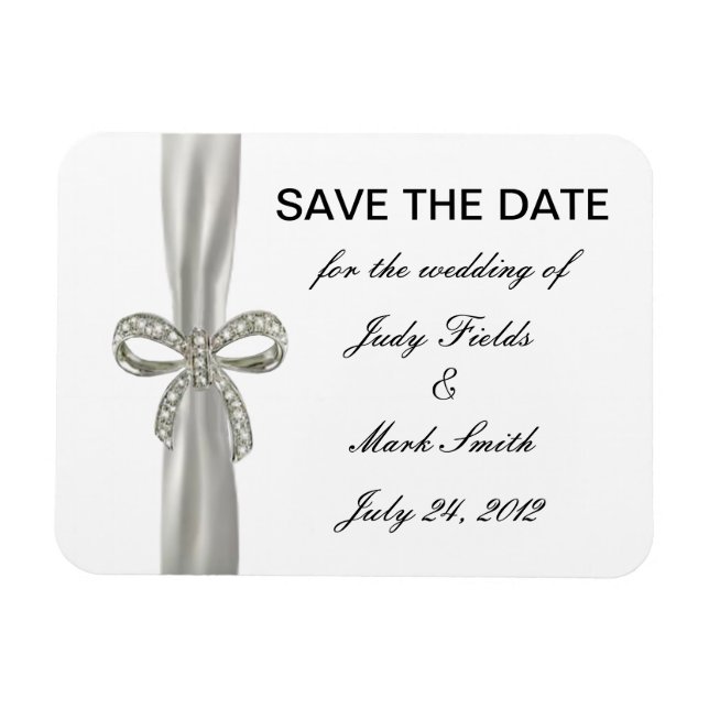 Flexible Diamond Bow Wedding Enregistrer La Date Magnet (Horizontal)