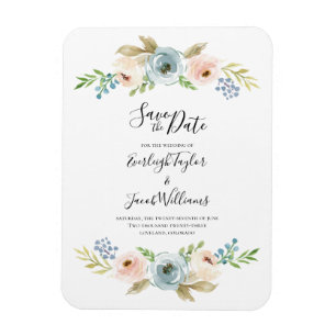 Flexible Dusty Blue et Blush Wedding Save the Date Magnet