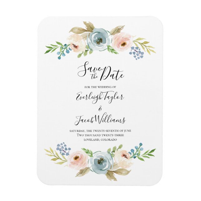 Flexible Dusty Blue et Blush Wedding Save the Date Magnet (Vertical)