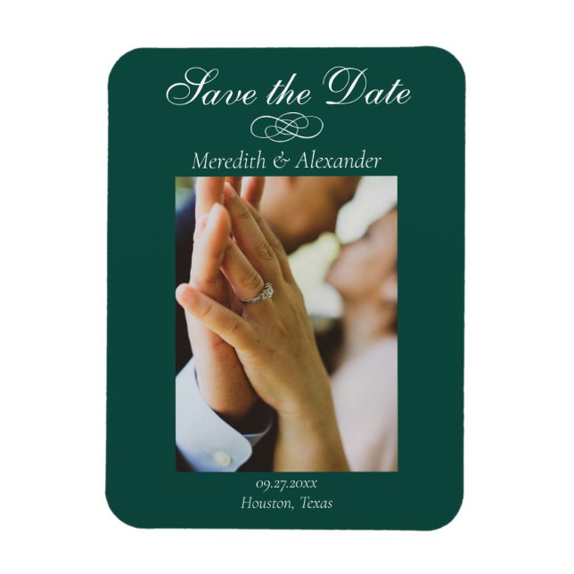 Flexible Emerald Green Photo Save the Date Magnet (Vertical)