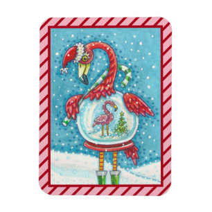 Flexible Flamant rose ROSE BLANC NOËL SNOWGLOBE MAGNET