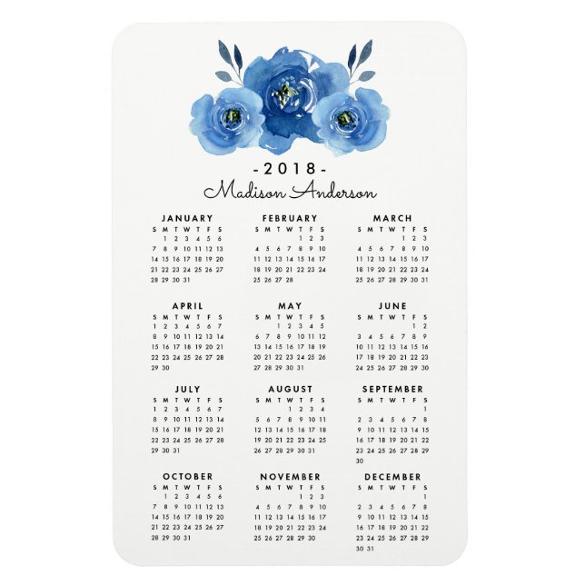Flexible Fleurs Indigo | Magnet Calendrier personnalisé 201 (Vertical)