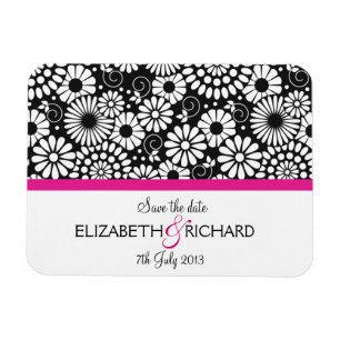 Flexible Fleurs noires rétro 'Sauvez la date' Magnet