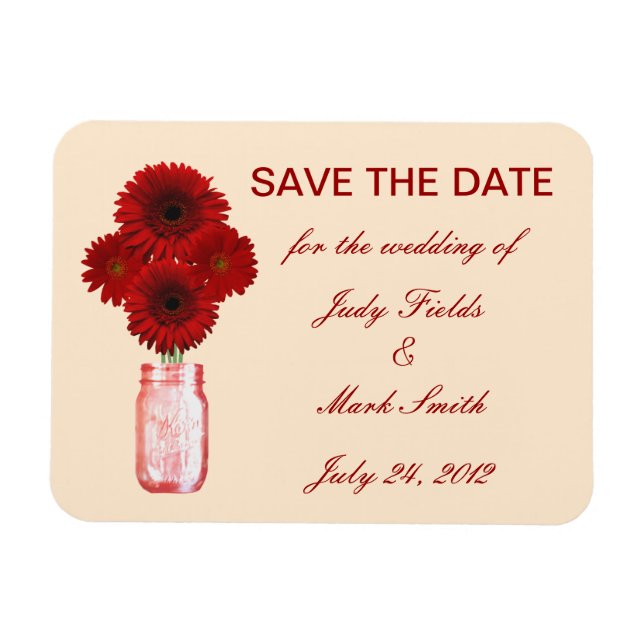 Flexible Fleurs Rouges Mason Jar Enregistrer La Date Magnet (Horizontal)