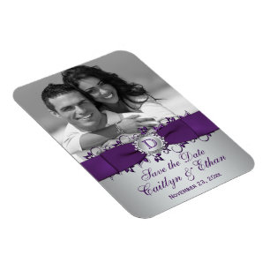 Flexible Floral mauve, argent Enregistrer la date Magnet ph