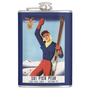 Flexible Flyer Pin-Up Skiing Girl Hip Flask