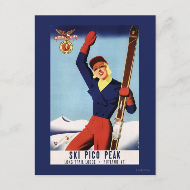 Flexible Flyer Pin-Up Skiing Girl Postcard (Front)