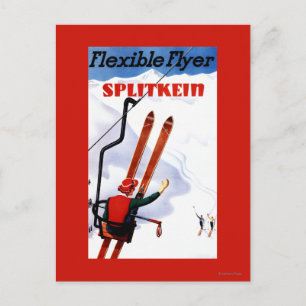 Flexible Flyer Splitkein Wooden Skis Promo Postcard