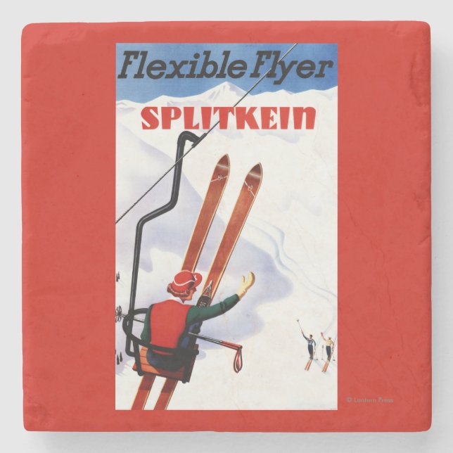 Flexible Flyer Splitkein Wooden Skis Promo Stone Coaster (Front)