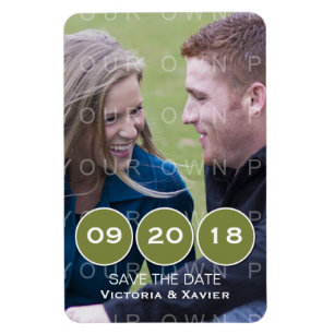 Flexible Green Modern Circles Photo Save the Date Magnet