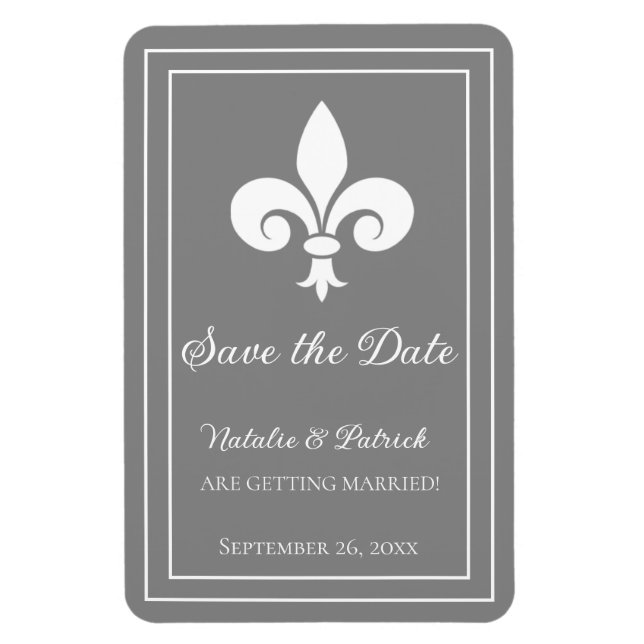 Flexible Gris Fleur de Lis Économisez la date Magnet (Vertical)