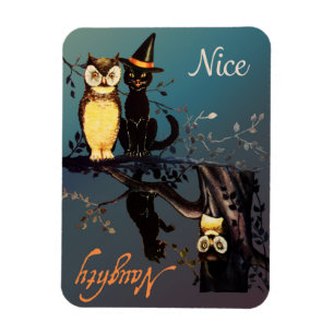 Flexible Halloween Naughty ou Nice Magnet   Chat et hibou