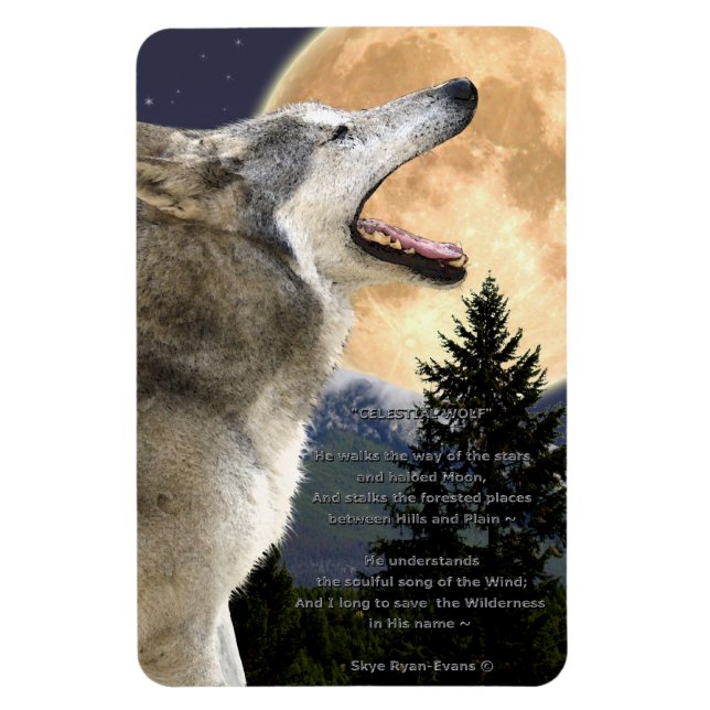 Flexible Howling Grey Wolf & Poem Wildlife Art Magnet (Vertical)