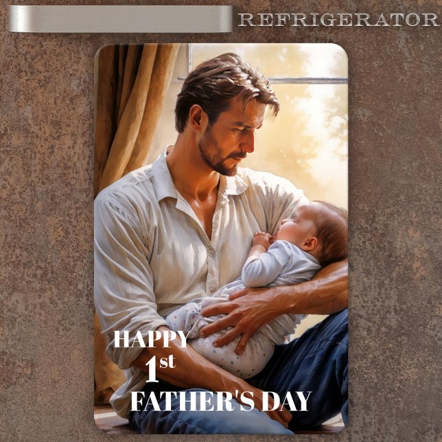 Flexible Joyeuse première Fête des pères photo Flexi Magnet (Flexible magnet featuring your custom photo. You can customize the "Happy 1st Father's Day" texts)