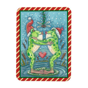 FLEXIBLE KISSING FROGS, DRAGONFLY MISTLETOE HOLIDAY MAGNET