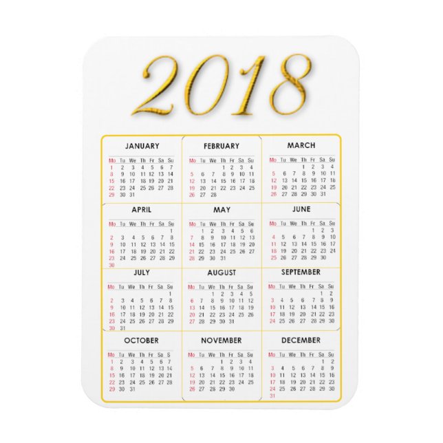 Flexible Magnet Calendrier Gold et White 2018 (Vertical)