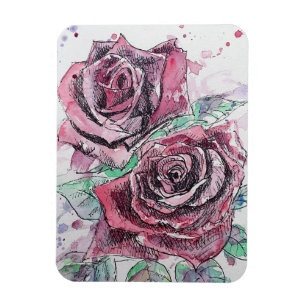 Flexible Magnet Fleurs Rose Rouge Aquarelle