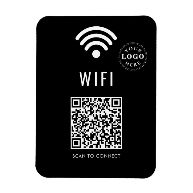 Flexible Magnet WiFi noir élégant avec logo et code QR simp (Vertical)
