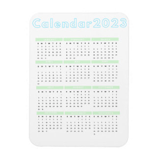 Flexible Minimaliste Pastel Blue Green 2023 Magnet Calendar