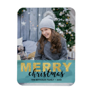 Flexible Modern Gold Blue Merry Christmas - Photo Magnet