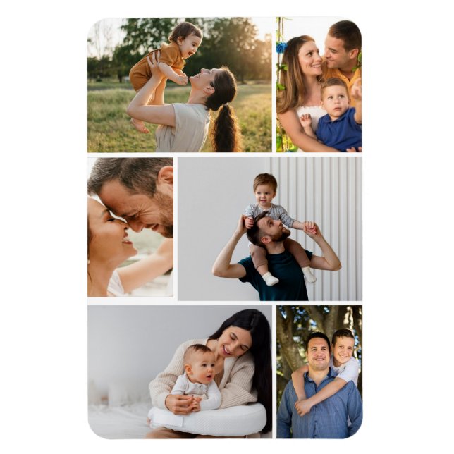 Flexible Modern Simple Custom 6 Photo Collage Magnet (Vertical)
