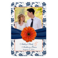 Orange Daisy Navy Blue Floral Mariage Photo Magnet