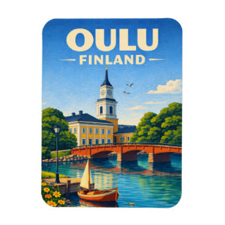 Flexible Oulu Finland Fridge Magnet Vintage Travel Art