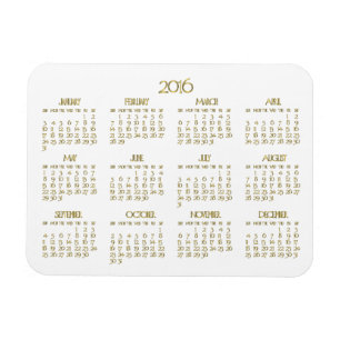 Flexible Petit Calendrier Annuel Blanc Et Or 2016 Magnet