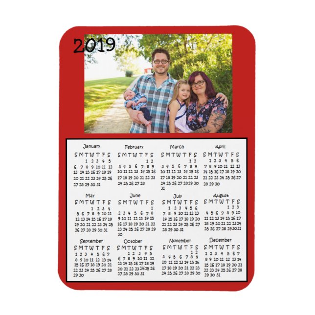Flexible Photo personnalisée Red Mini Magnet Calendrier 201 (Vertical)