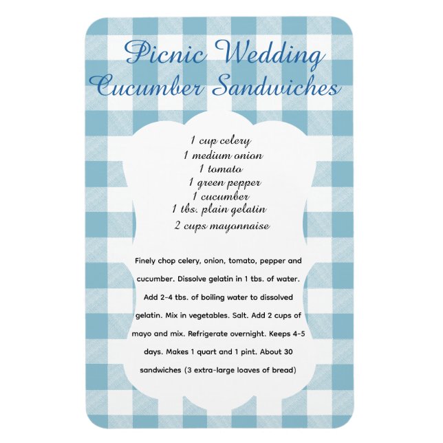 Flexible Picnic Cucumber Sandwich Recipe Magnet (Vertical)