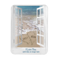 Plage Coeurs dans la fenêtre avec le nom Magnet