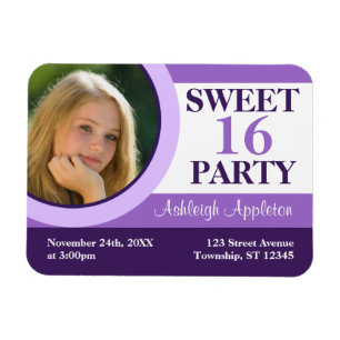 Flexible Purple Photo Sweet 16 Party Invitation Flat Magnet