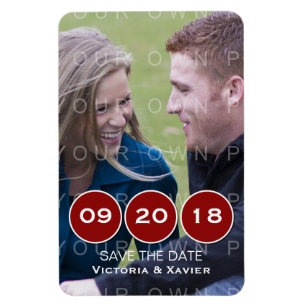 Flexible Red Modern Circles Photo Save the Date Magnet