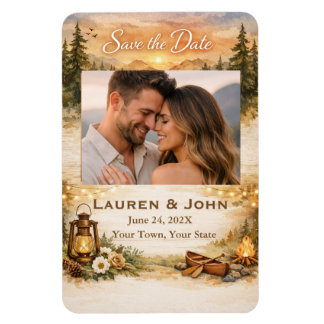 Flexible Rustic Romance Photo Save The Date Wedding Magnet